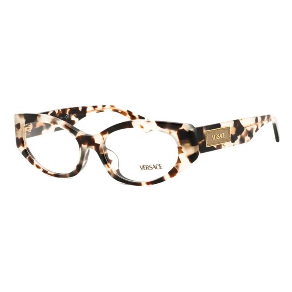 Versace Eyeglasses Oval Full Rim, Havana Grey Frame and Clear Demo Lenses Lens